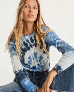Kujten Sweaters & Sweatshirts>Tie & Dye Round Neck Cashmere Sweater Bleu Indigo