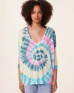 Kujten Sweaters & Sweatshirts>Tie Dye Oversize V-Neck Cashmere Sweater, 2-Threads Rose Vert