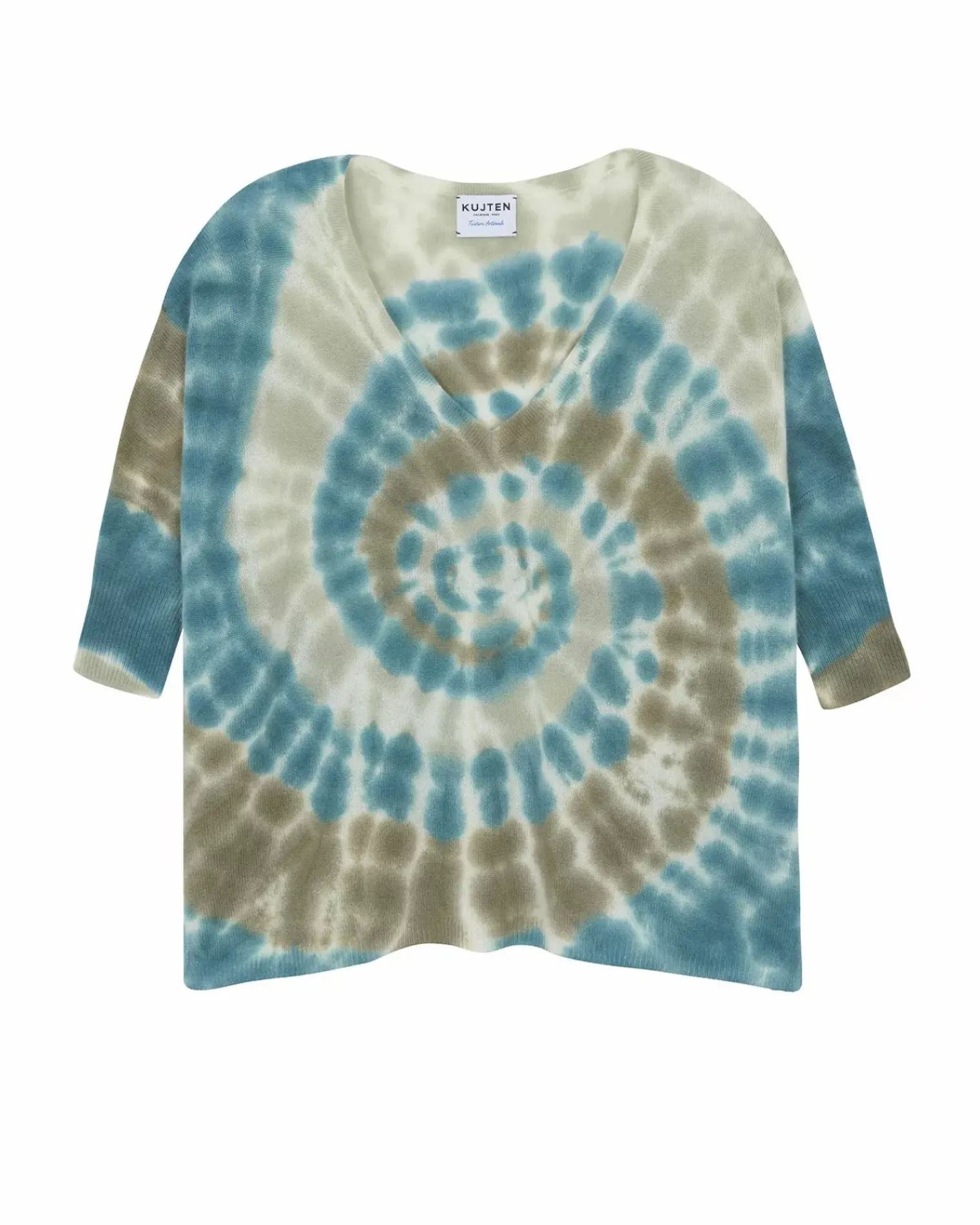 Kujten Sweaters & Sweatshirts>Tie Dye Oversize V-Neck Cashmere Sweater, 2-Threads Kaki Vert