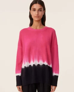 Kujten Sweaters & Sweatshirts>Tie Dye Oversized Cashmere Sweater, 4-Threads Rose Fushia