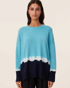Kujten Sweaters & Sweatshirts>Tie Dye Oversized Cashmere Sweater, 4-Threads Turquoise Pacific