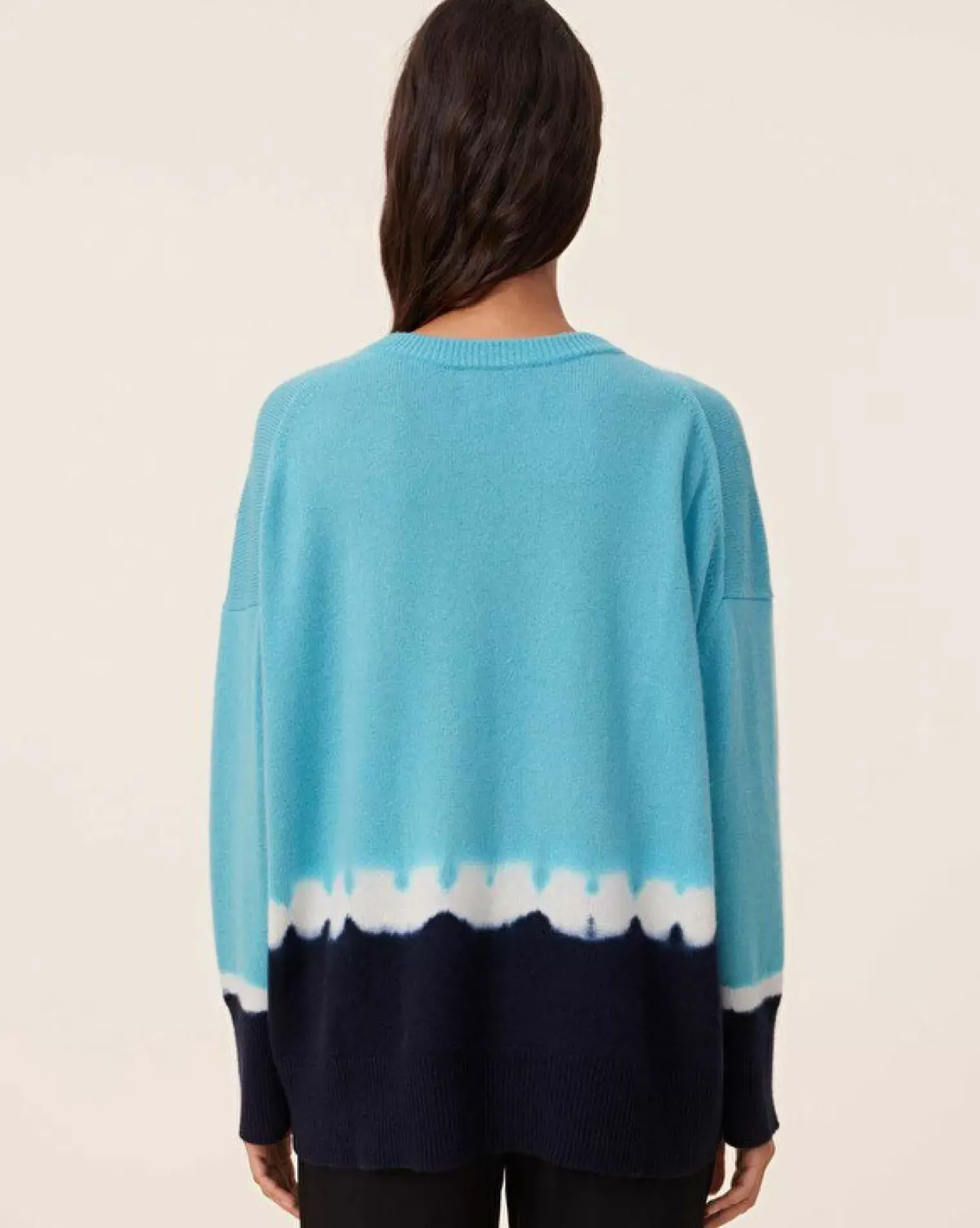 Kujten Sweaters & Sweatshirts>Tie Dye Oversized Cashmere Sweater, 4-Threads Turquoise Pacific