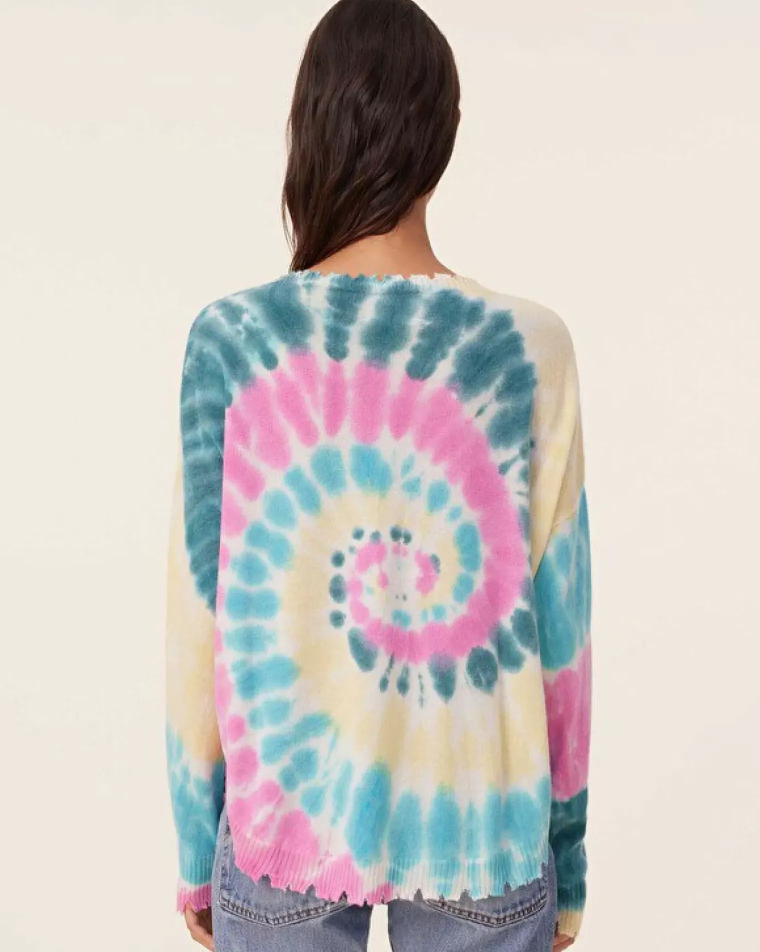 Kujten Sweaters & Sweatshirts>Tie Dye Round Neck Cashmere Sweater, 2-Threads Rose Vert