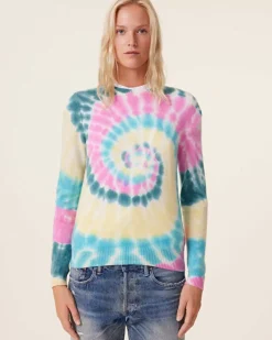 Kujten Sweaters & Sweatshirts>Tie Dye Round Neck Cashmere Sweater, 2-Threads Rose Vert