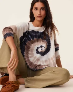 Kujten Sweaters & Sweatshirts>Tie Dye Round Neck Cashmere Sweater, 2-Threads Camelo
