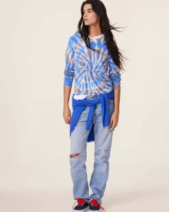 Kujten Sweaters & Sweatshirts>Tie Dye Round Neck Cashmere Sweater, 2-Threads Bleu Gris