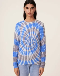 Kujten Sweaters & Sweatshirts>Tie Dye Round Neck Cashmere Sweater, 2-Threads Bleu Gris