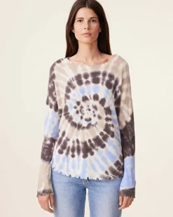 Kujten Sweaters & Sweatshirts>Tie Dye Round Neck Cashmere Sweater, 2-Threads Marron Jeans