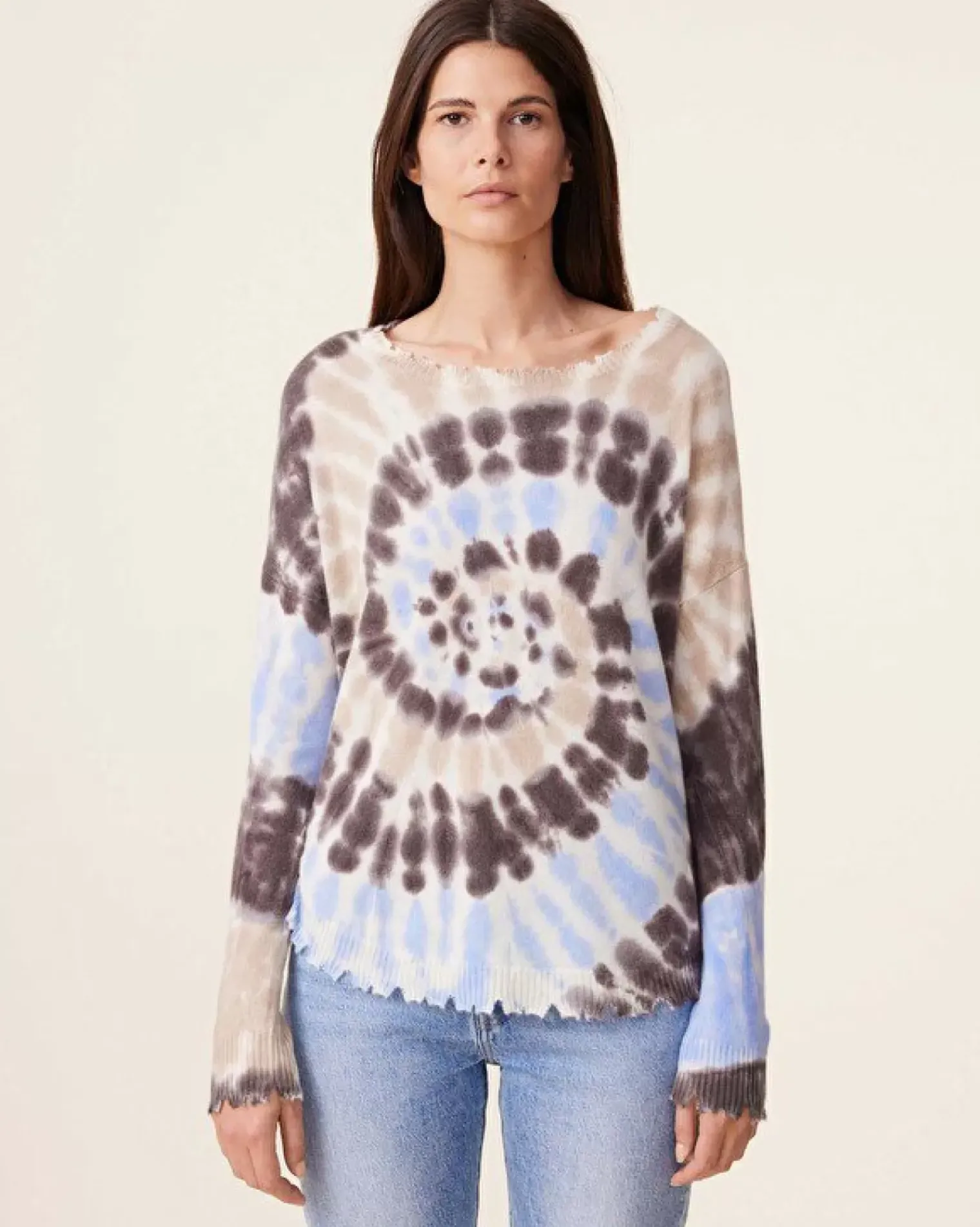 Kujten Sweaters & Sweatshirts>Tie Dye Round Neck Cashmere Sweater, 2-Threads Marron Jeans