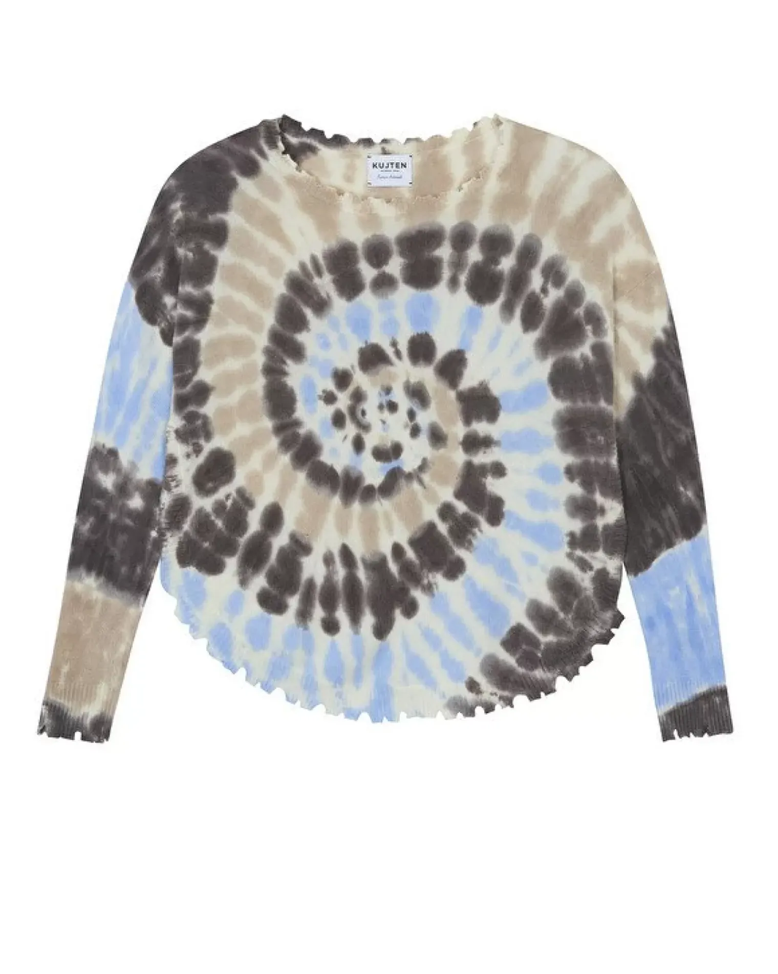 Kujten Sweaters & Sweatshirts>Tie Dye Round Neck Cashmere Sweater, 2-Threads Marron Jeans