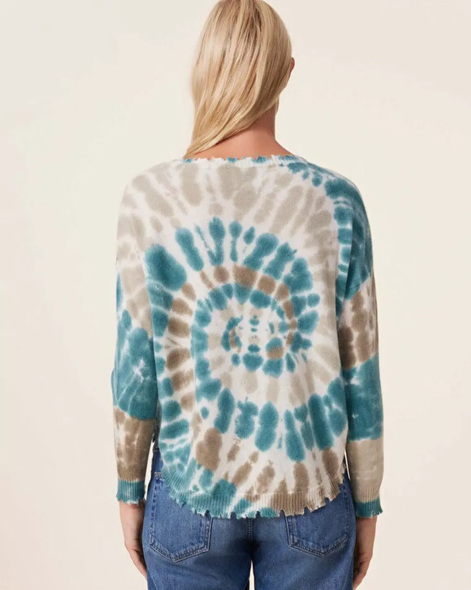 Kujten Sweaters & Sweatshirts>Tie Dye Round Neck Cashmere Sweater, 2-Threads Kaki Vert