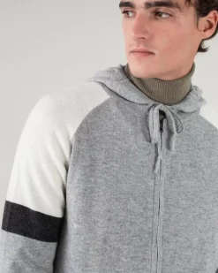 Kujten Jackets & Vests>Tricolor Sleeve Zipped Cashmere Cardigan Gris Chine