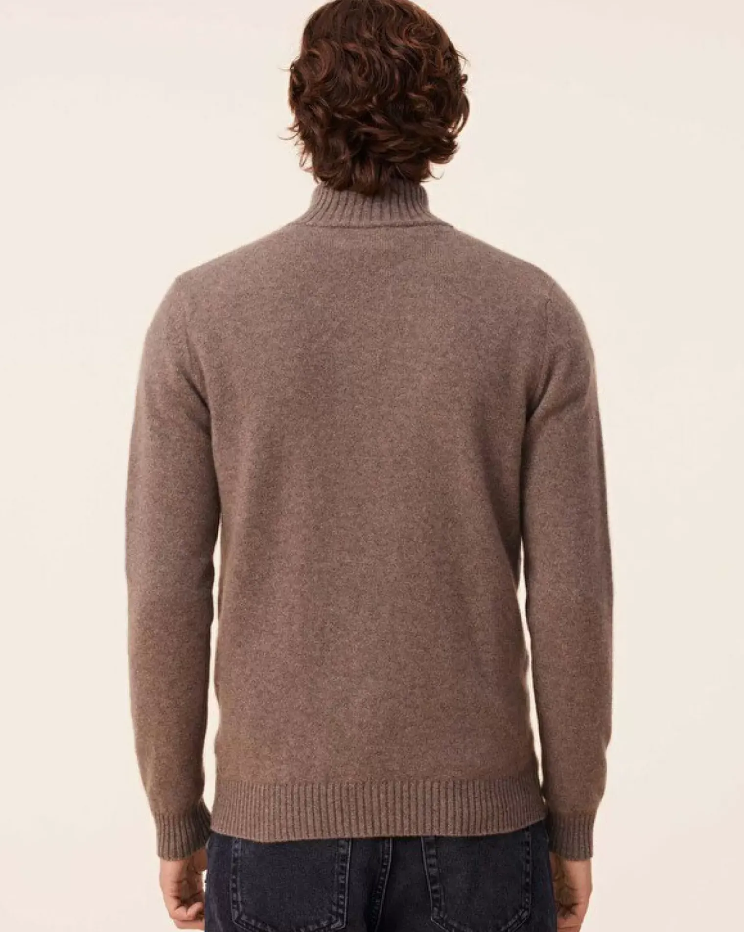 Kujten Sweaters & Sweatshirts>Turtleneck Cashmere Sweater, 4-Threads Taupe Mouline