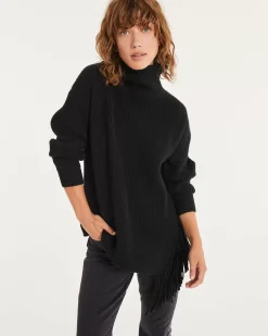 Kujten Sweaters & Sweatshirts>Turtleneck Fringed Cashmere Sweater Noir