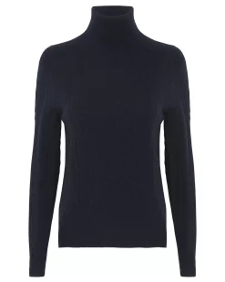 Kujten Sweaters & Sweatshirts>Turtleneck Long Sleeve Cashmere Sweater, 2-Threads Bleu Marine Fonce