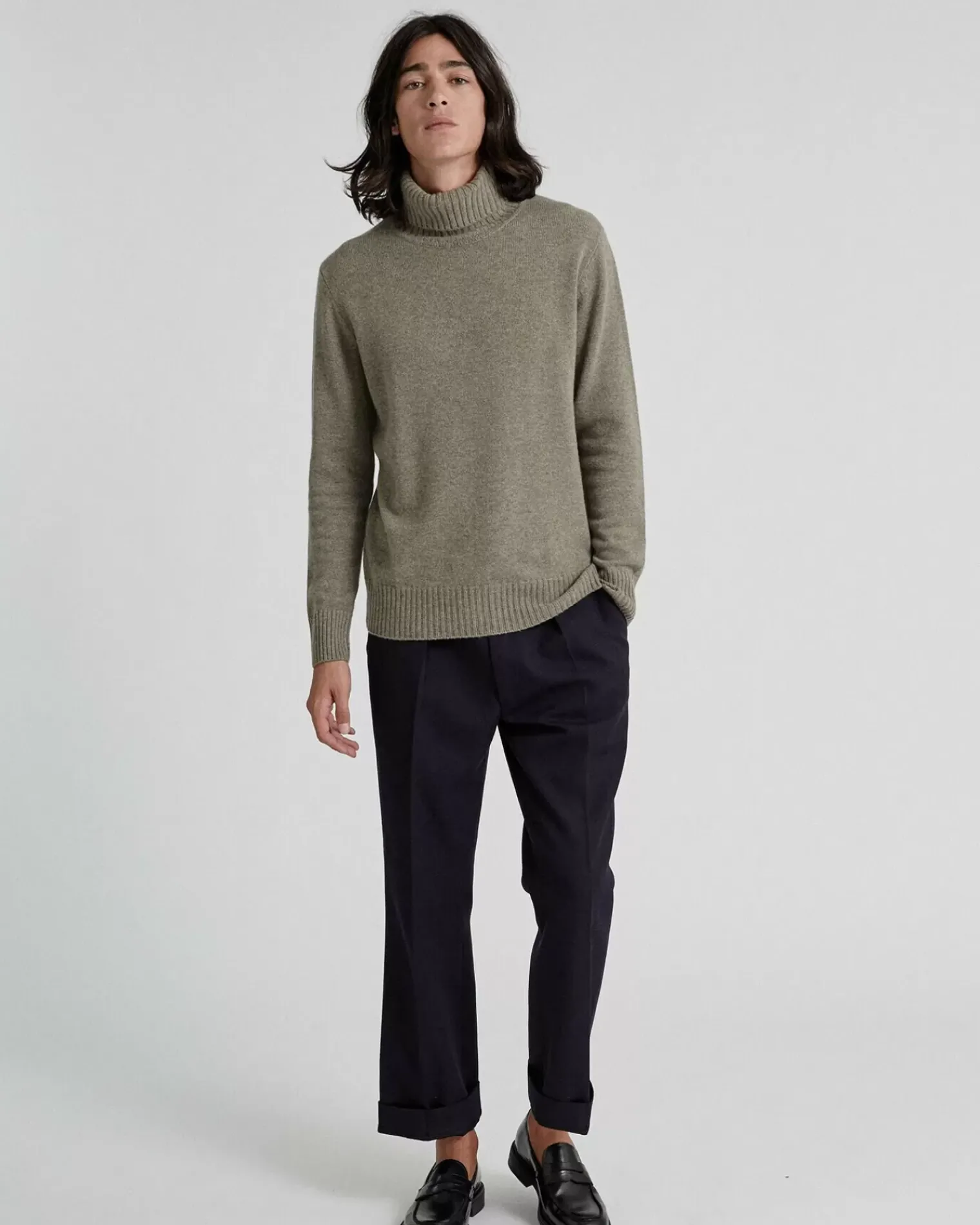 Kujten Sweaters & Sweatshirts>Turtleneck Long-Sleeves Cashmere Sweater, 4-Threads Kaki Chine