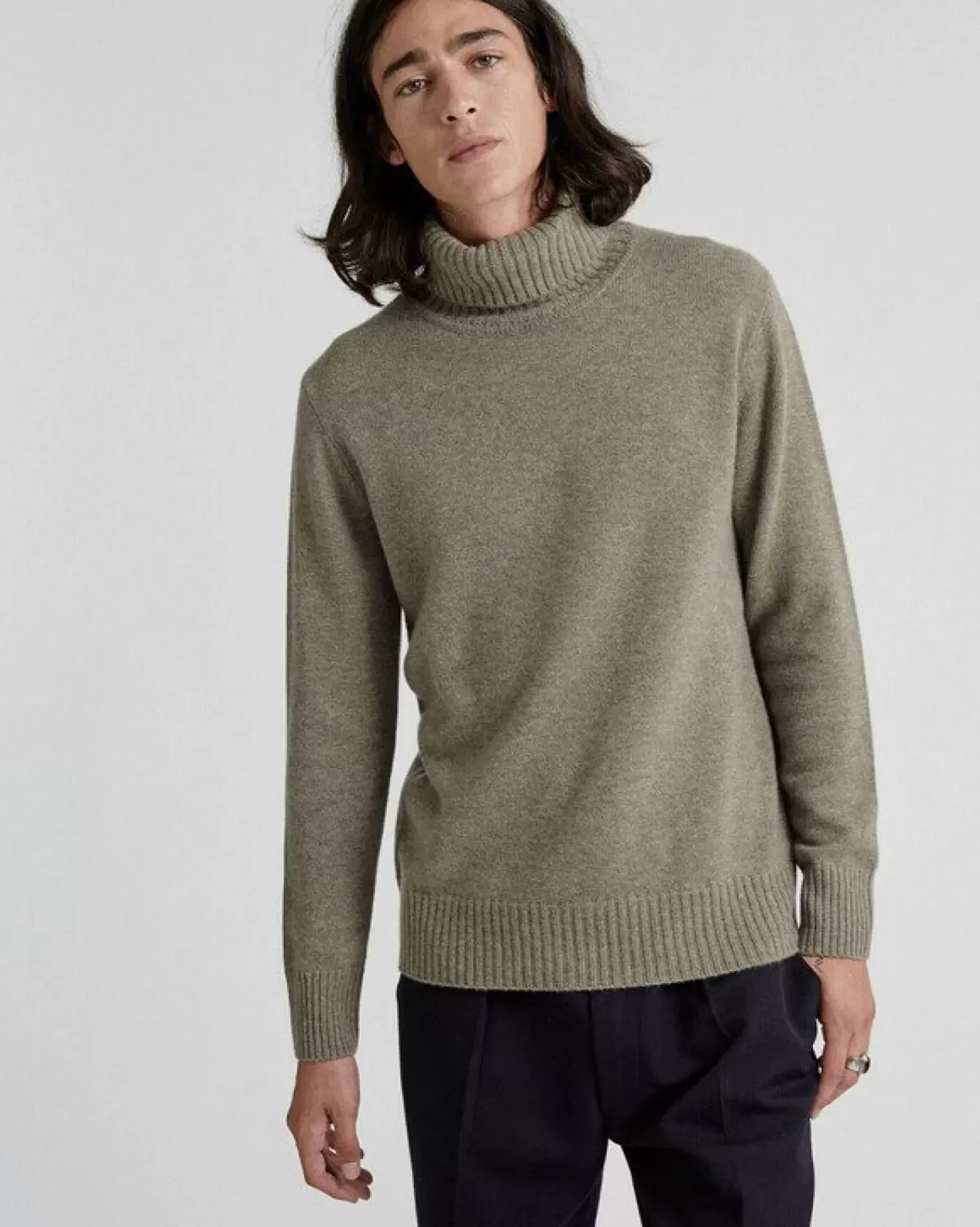Kujten Sweaters & Sweatshirts>Turtleneck Long-Sleeves Cashmere Sweater, 4-Threads Kaki Chine