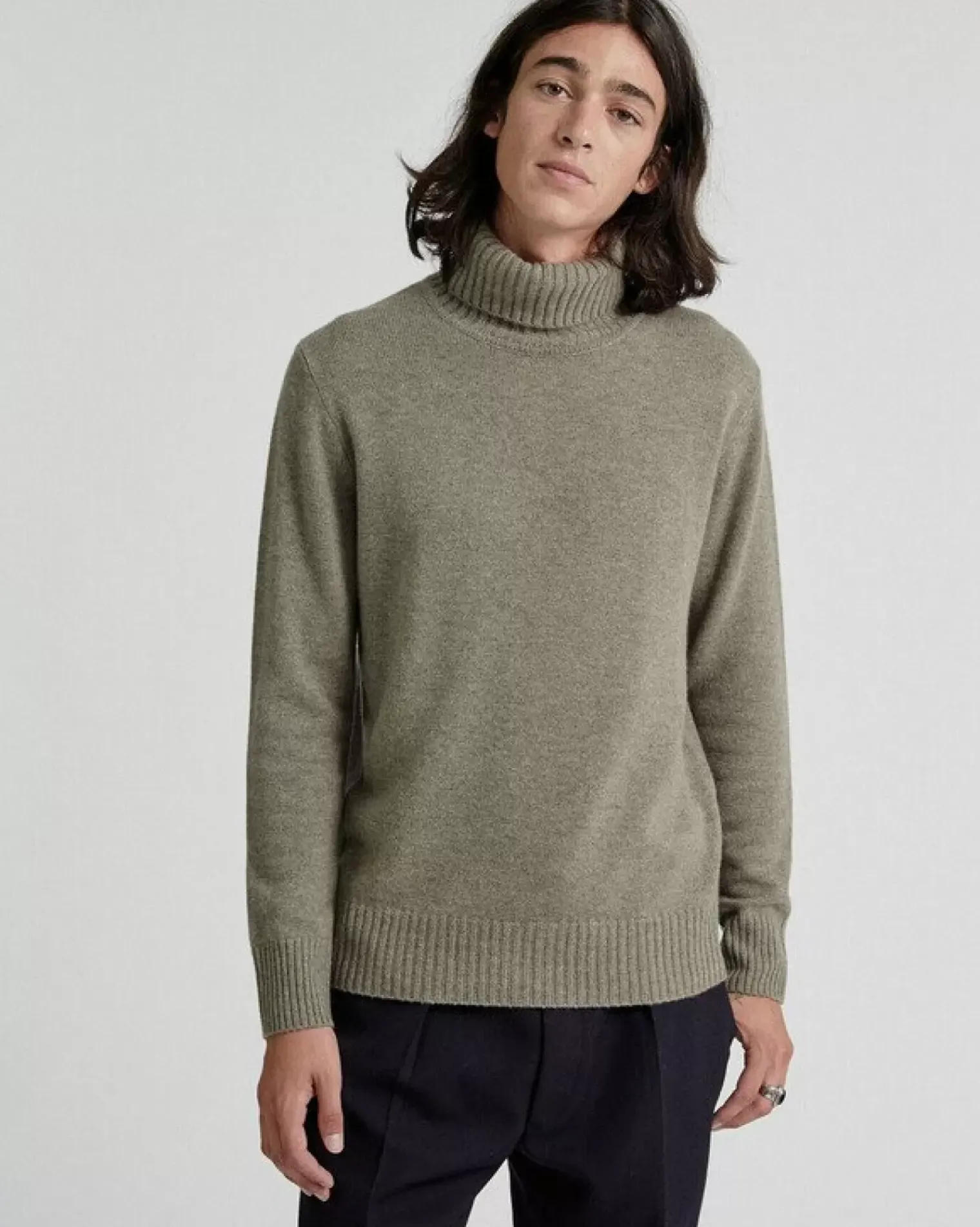Kujten Sweaters & Sweatshirts>Turtleneck Long-Sleeves Cashmere Sweater, 4-Threads Kaki Chine