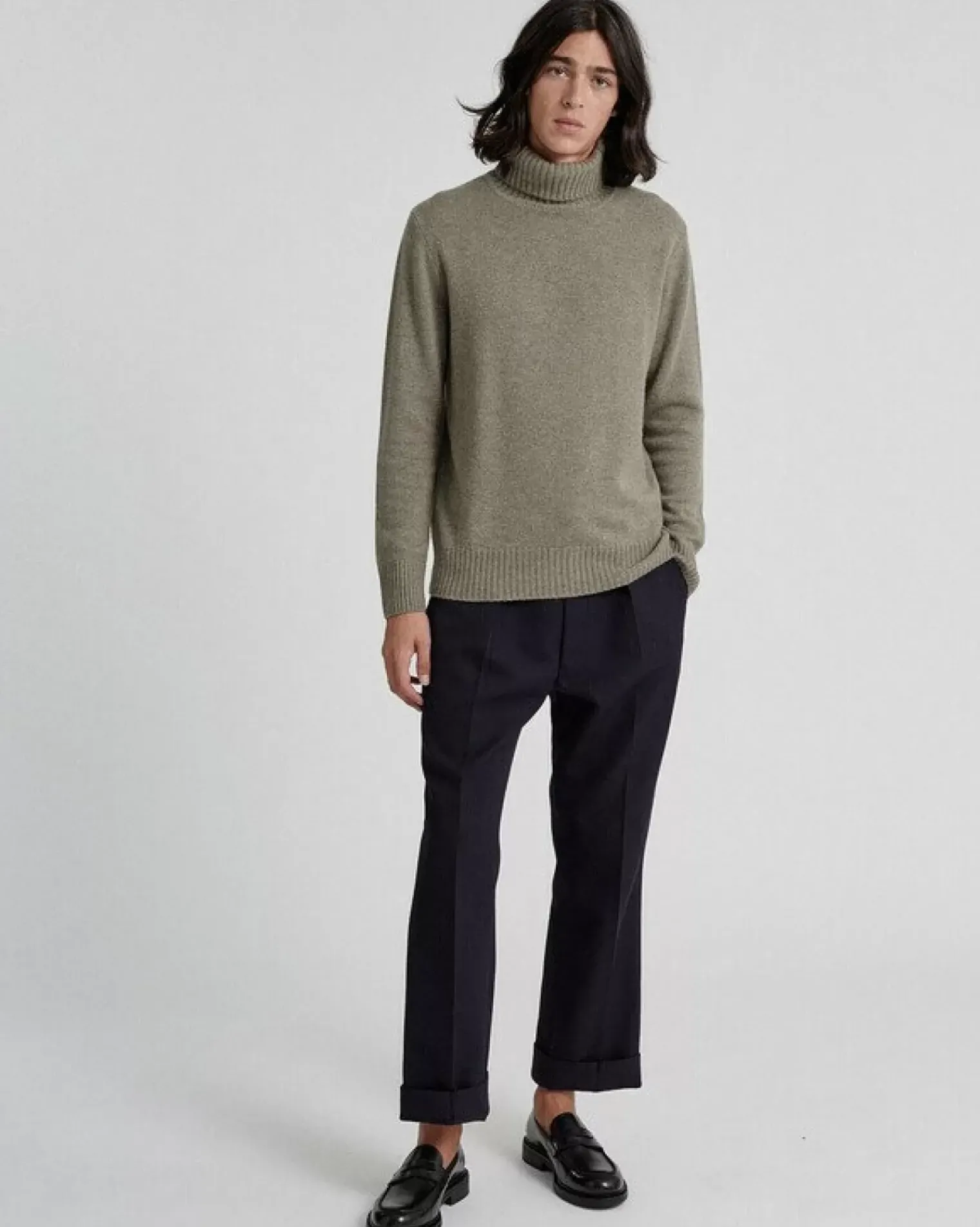 Kujten Sweaters & Sweatshirts>Turtleneck Long-Sleeves Cashmere Sweater, 4-Threads Kaki Chine