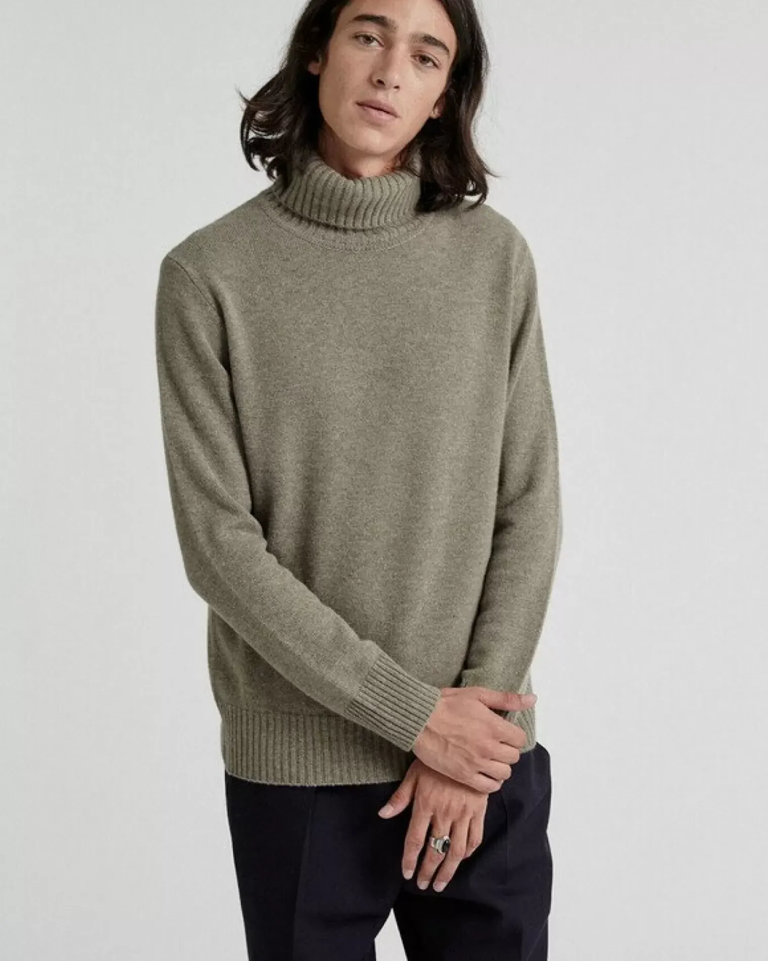 Kujten Sweaters & Sweatshirts>Turtleneck Long-Sleeves Cashmere Sweater, 4-Threads Kaki Chine