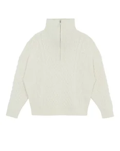 Kujten Sweaters & Sweatshirts>Twisted Cashmere Half Zip Neck Sweater, 6-Threads Blanc
