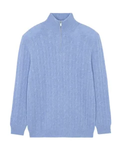 Kujten Sweaters & Sweatshirts>Twisted Cashmere Half Zip Sweater, 4-Threads Bleu Jeans