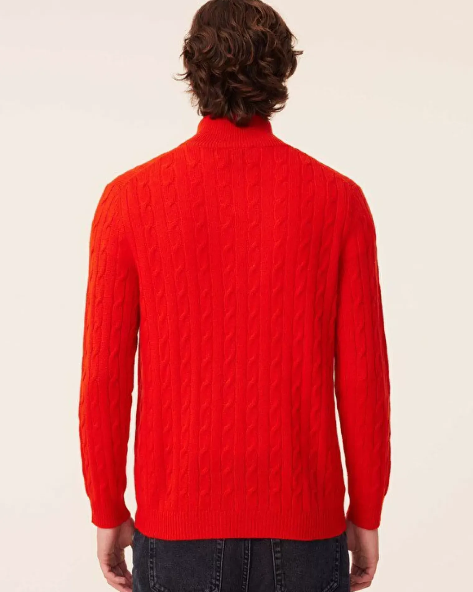 Kujten Sweaters & Sweatshirts>Twisted Cashmere Half Zip Sweater, 4-Threads Orange Rosso