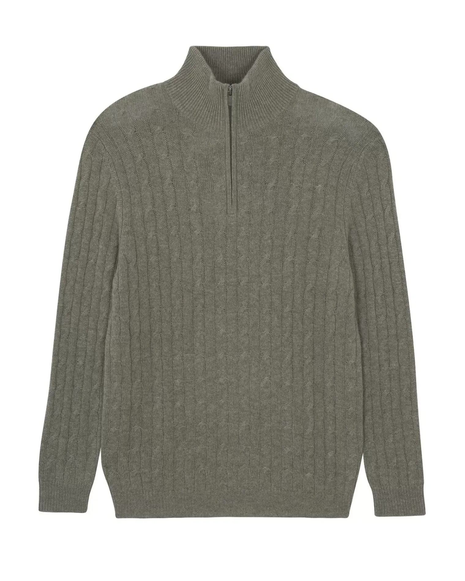 Kujten Sweaters & Sweatshirts>Twisted Cashmere Half Zip Sweater, 4-Threads Kaki Chine