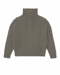 Kujten Sweaters & Sweatshirts>Twisted Cashmere Half Zip Neck Sweater, 6-Threads Taupe Mouline