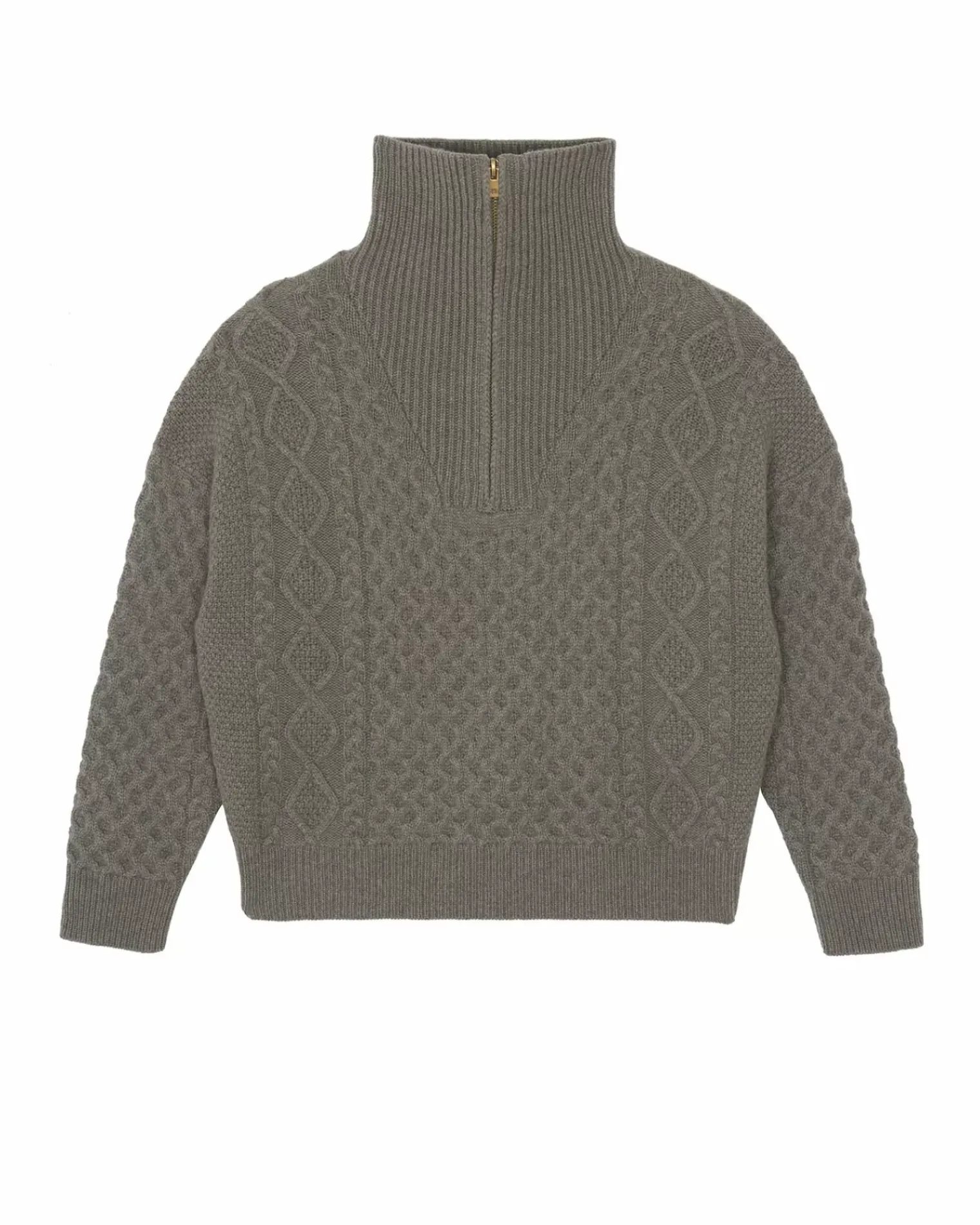 Kujten Sweaters & Sweatshirts>Twisted Cashmere Half Zip Neck Sweater, 6-Threads Taupe Mouline