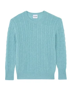 Kujten Sweaters & Sweatshirts>Twisted Round Neck Cashmere Sweater Turquoise Pacific