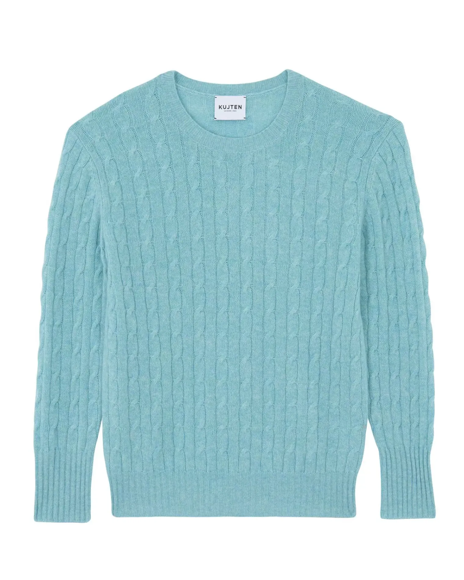 Kujten Sweaters & Sweatshirts>Twisted Round Neck Cashmere Sweater Turquoise Pacific