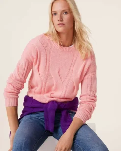 Kujten Sweaters & Sweatshirts>Twisted Round Neck Cashmere Sweater, 8-Threads Rose Guimauve