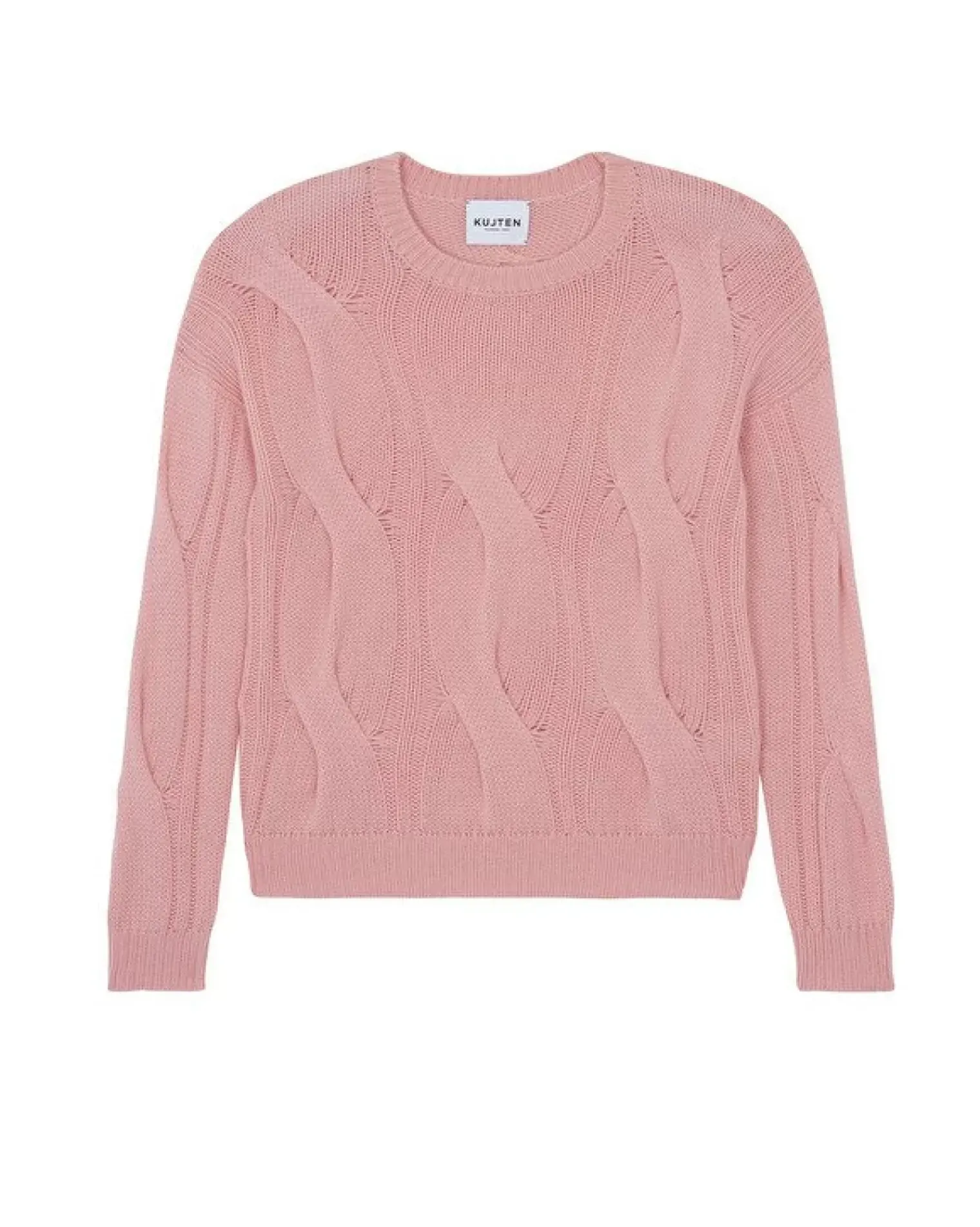 Kujten Sweaters & Sweatshirts>Twisted Round Neck Cashmere Sweater, 8-Threads Rose Guimauve