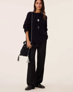 Kujten Sweaters & Sweatshirts>Twisted Round Neck Cashmere Sweater, 10-Threads Bleu Marine Fonce