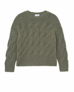 Kujten Sweaters & Sweatshirts>Twisted Round Neck Cashmere Sweater, 10-Threads Kaki Chine