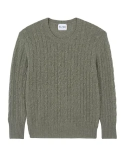Kujten Sweaters & Sweatshirts>Twisted Round Neck Cashmere Sweater Kaki Chine