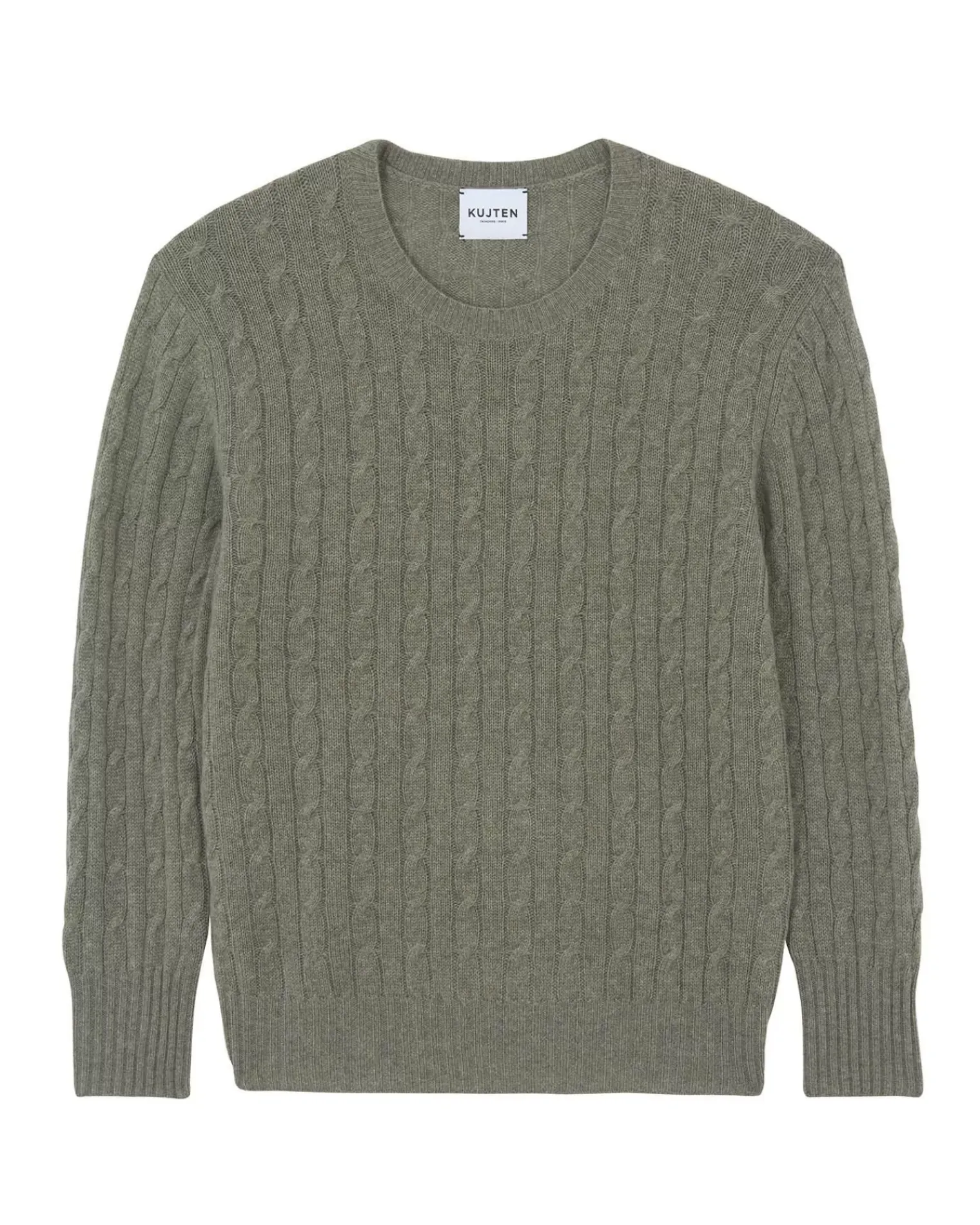Kujten Sweaters & Sweatshirts>Twisted Round Neck Cashmere Sweater Kaki Chine