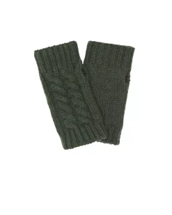 Kujten Gloves & Mittens>Twisted Short Cashmere Mittens Kaki Fonce