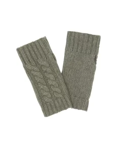 Kujten Gloves & Mittens>Twisted Short Cashmere Mittens, 12-Threads Kaki Chine