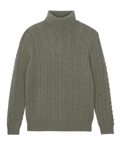 Kujten Sweaters & Sweatshirts>Twisted Turtleneck Cashmere Sweater, 8-Threads Kaki Chine
