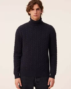 Kujten Sweaters & Sweatshirts>Twisted Turtleneck Cashmere Sweater, 8-Threads Ocean