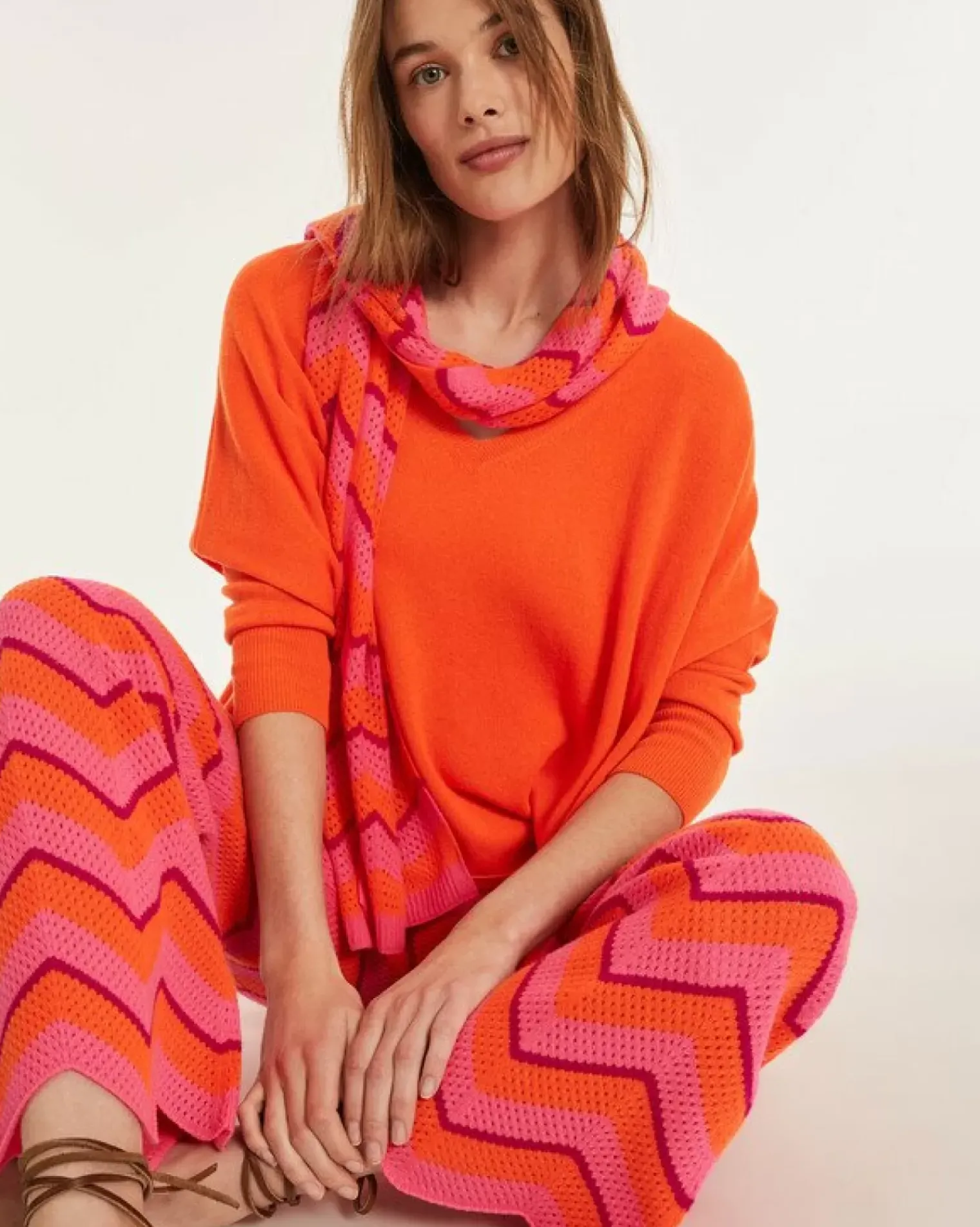 Kujten Scarves & Snoods>Unisex Cashmere Scarf Orange Fluo
