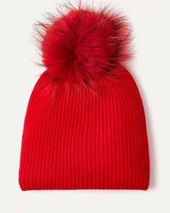 Kujten Hats & Headbands>Unisex Pompom Cashmere Hat Rouge