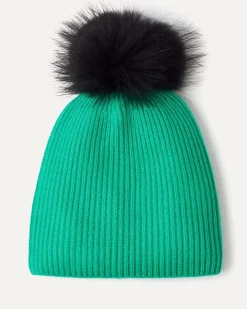 Kujten Hats & Headbands>Unisex Pompom Cashmere Hat Vert Emeraude