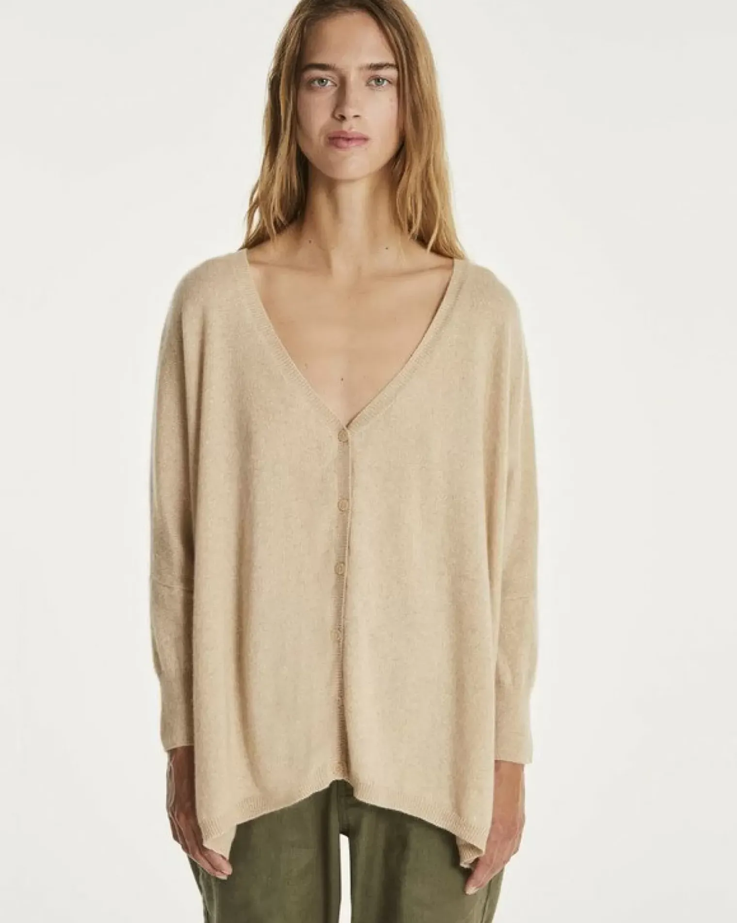 Kujten Jackets & Vests>V-Collar Oversize Cashmere Cardigan Organique