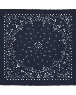 Kujten Scarves & Snoods>Very Large Cashmere Bandana, 2-Threads Bleu Marine Fonce