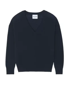 Kujten Sweaters & Sweatshirts>V-Neck Cashmere Sweater Boyfriend Bleu Marine Fonce