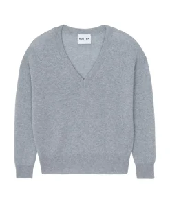 Kujten Sweaters & Sweatshirts>V-Neck Cashmere Sweater Boyfriend Gris Chine