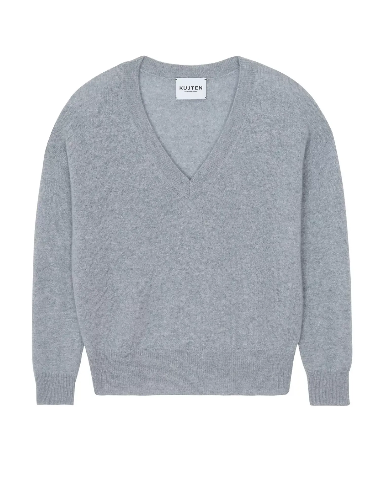 Kujten Sweaters & Sweatshirts>V-Neck Cashmere Sweater Boyfriend Gris Chine